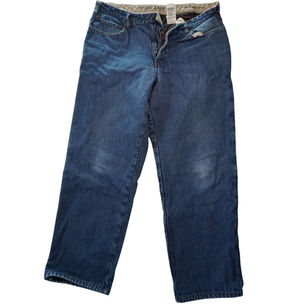 Eddie Bauer Relaxed Fit Flannel Lined Blue Denim Jeans 38x32